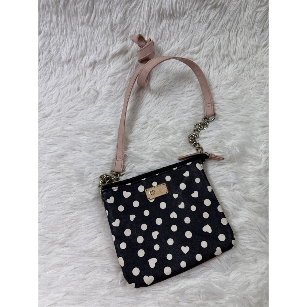 Luv Betsey Betsey Johnson Crossbody Mini Purse Hearts Polka Dot Black Pink